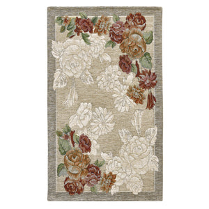 Tappeto floreale BLOOM TORTORA disegno moderno con fiori, multiuso lavabile antiscivolo cm.65x110 (Coppia)