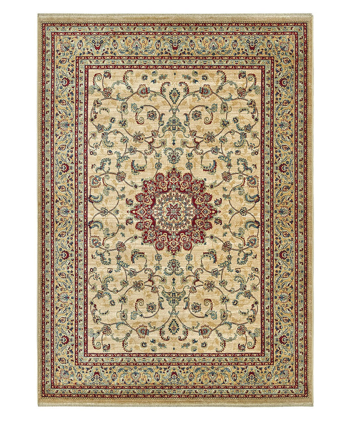 Tappeto KAZAKH 2154 beige e rosso cm.240x340 stile orientale persiano alta qualità con effetto lucente