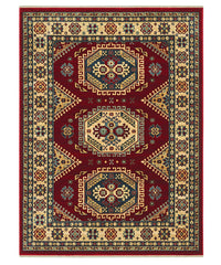 Tappeto KAZAKH 1351 rosso e oro cm.200x300 stile orientale persiano alta qualità con effetto lucente
