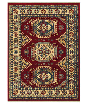 Tappeto KAZAKH 1351 rosso e oro cm.200x300 stile orientale persiano alta qualità con effetto lucente