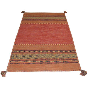 Tappeto ANTIQUE-KILIM arancione tessuto a mano in cotone e ciniglia cm.90x150