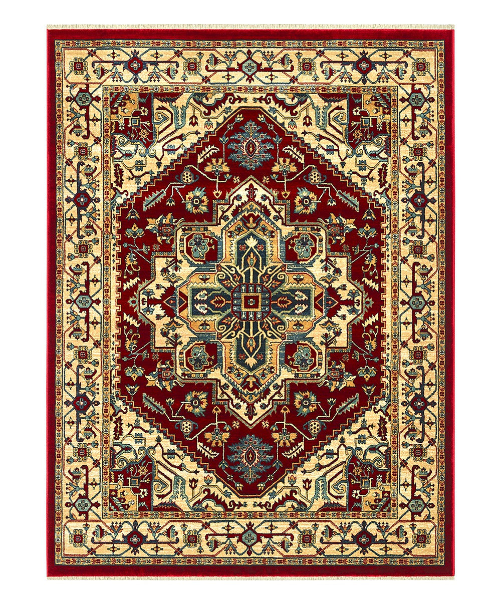 Tappeto KAZAKH 1535 rosso e oro cm.200x300 stile orientale persiano alta qualità con effetto lucente