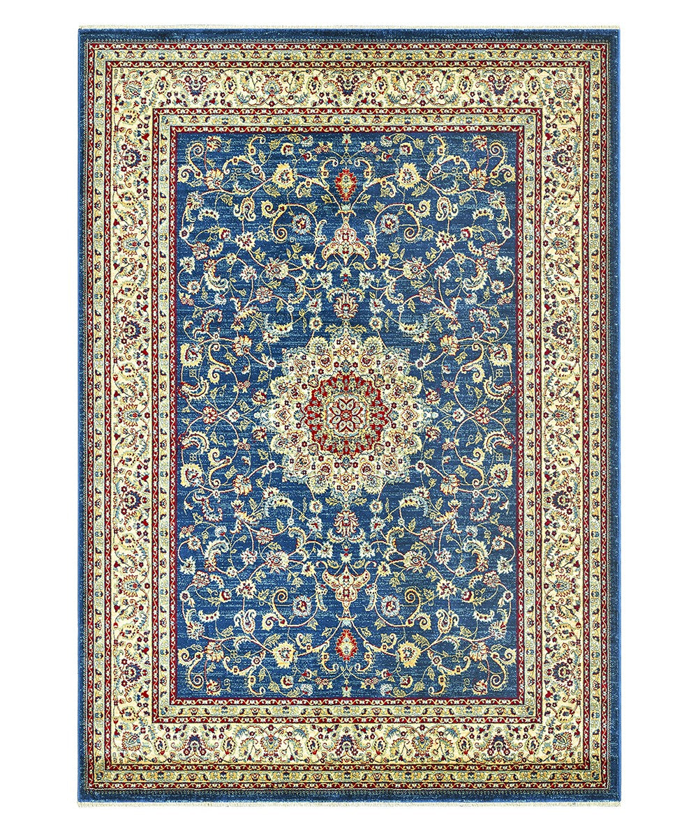Tappeto KAZAKH 2154 stile orientale persiano blu navy e beige cm.160x240