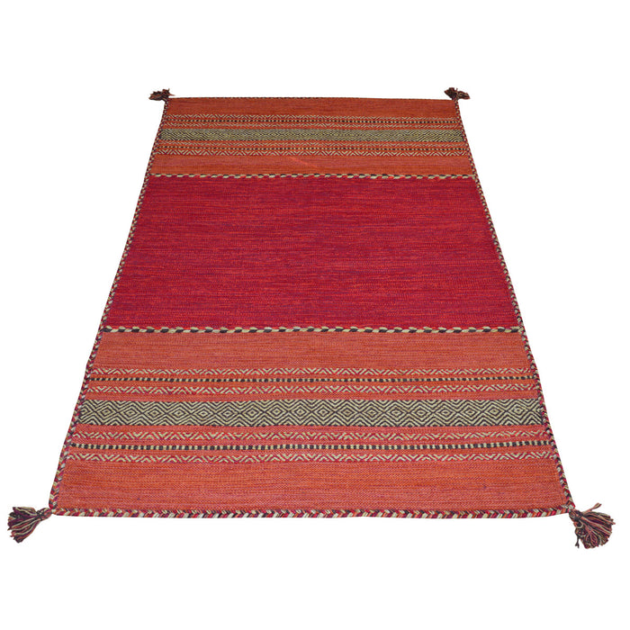 Tappeto ANTIQUE-KILIM rosso tessuto a mano in cotone e ciniglia cm.70x140