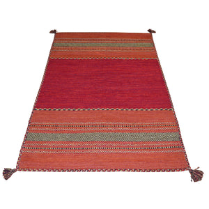 Tappeto ANTIQUE-KILIM rosso tessuto a mano in cotone e ciniglia cm.60x90