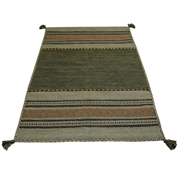 Tappeto ANTIQUE-KILIM verde tessuto a mano in cotone e ciniglia cm.160x230