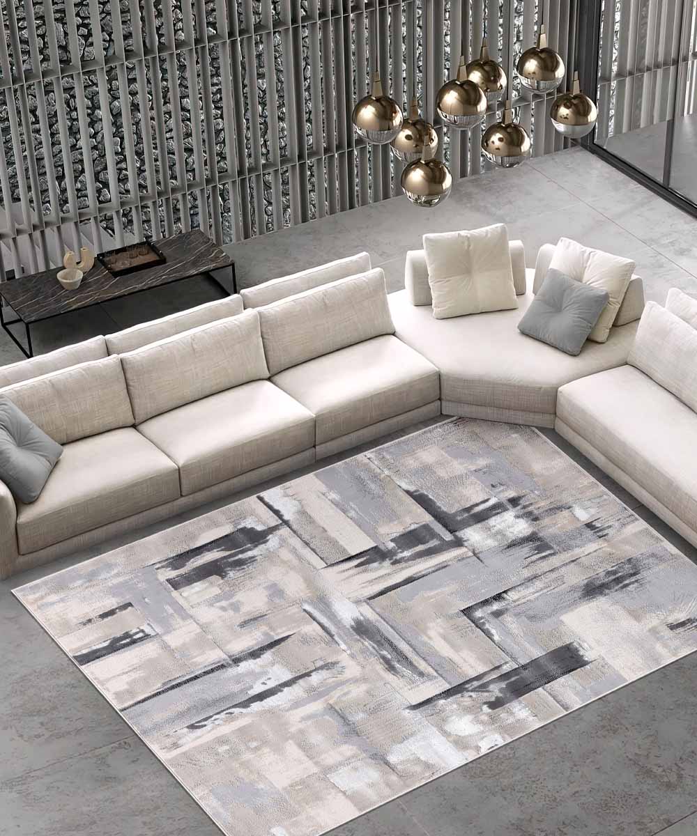 Parure di tappeti NEVADA 9160 grigio disegno astratto arte moderna tris scendiletto (1pz cm.80x150 + 2pz cm.60x120)