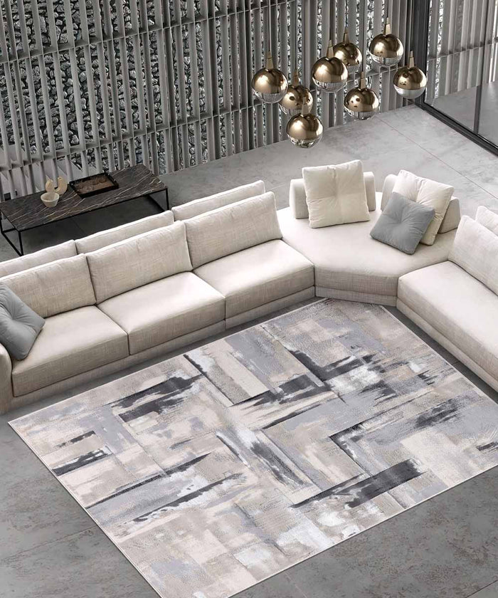 Parure di tappeti NEVADA 9160 grigio disegno astratto arte moderna tris scendiletto (1pz cm.80x150 + 2pz cm.60x120)