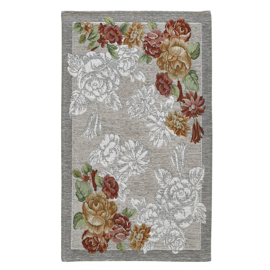 Tappeto floreale BLOOM GRIGIO disegno moderno con fiori, multiuso lavabile antiscivolo cm.85x150