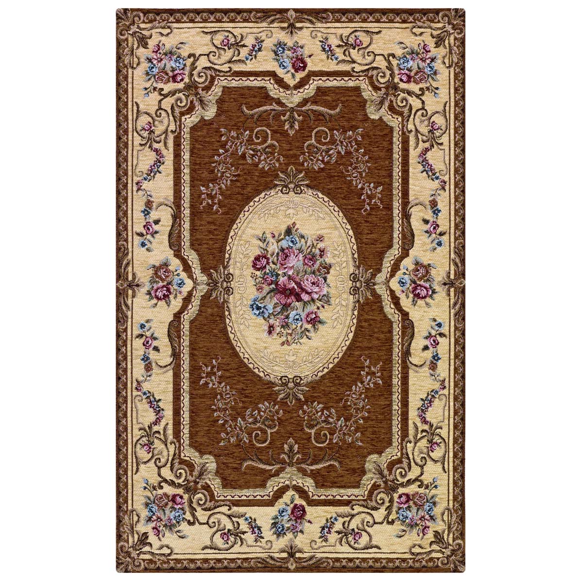 Coppia Tappeti AUBUSSON MARRONE in ciniglia multiuso lavabili antiscivolo cm.65x110 (Set 2 pezzi)