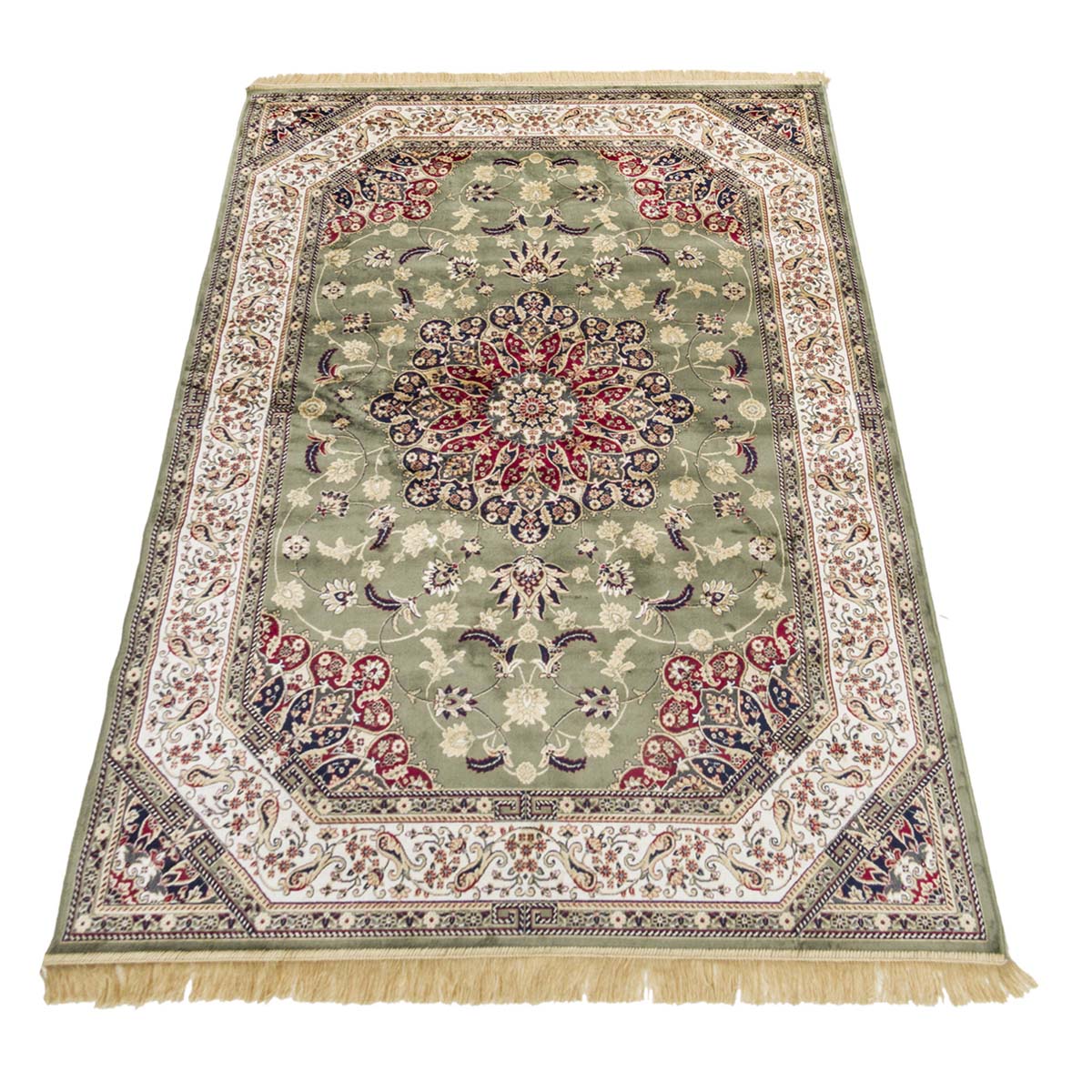 Tappeto RUBINE 317 Keshan VERDE motivo persiano orientale stile classico tradizionale cm.250x350. Tappeto salotto, soggiorno, camera da letto, ingresso, corridoio.