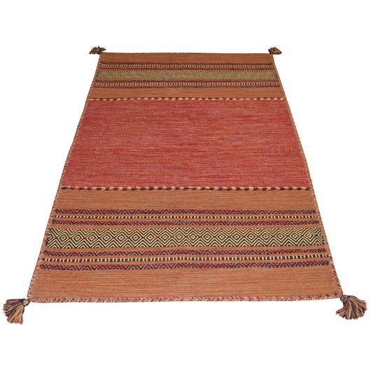 Tappeto ANTIQUE-KILIM arancione tessuto a mano in cotone e ciniglia cm.60x240