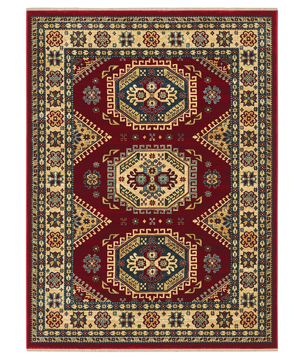 Tappeto KAZAKH 1351 rosso e oro cm.70x300 stile orientale persiano alta qualità con effetto lucente