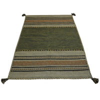 Tappeto ANTIQUE-KILIM verde tessuto a mano in cotone e ciniglia cm.60x200