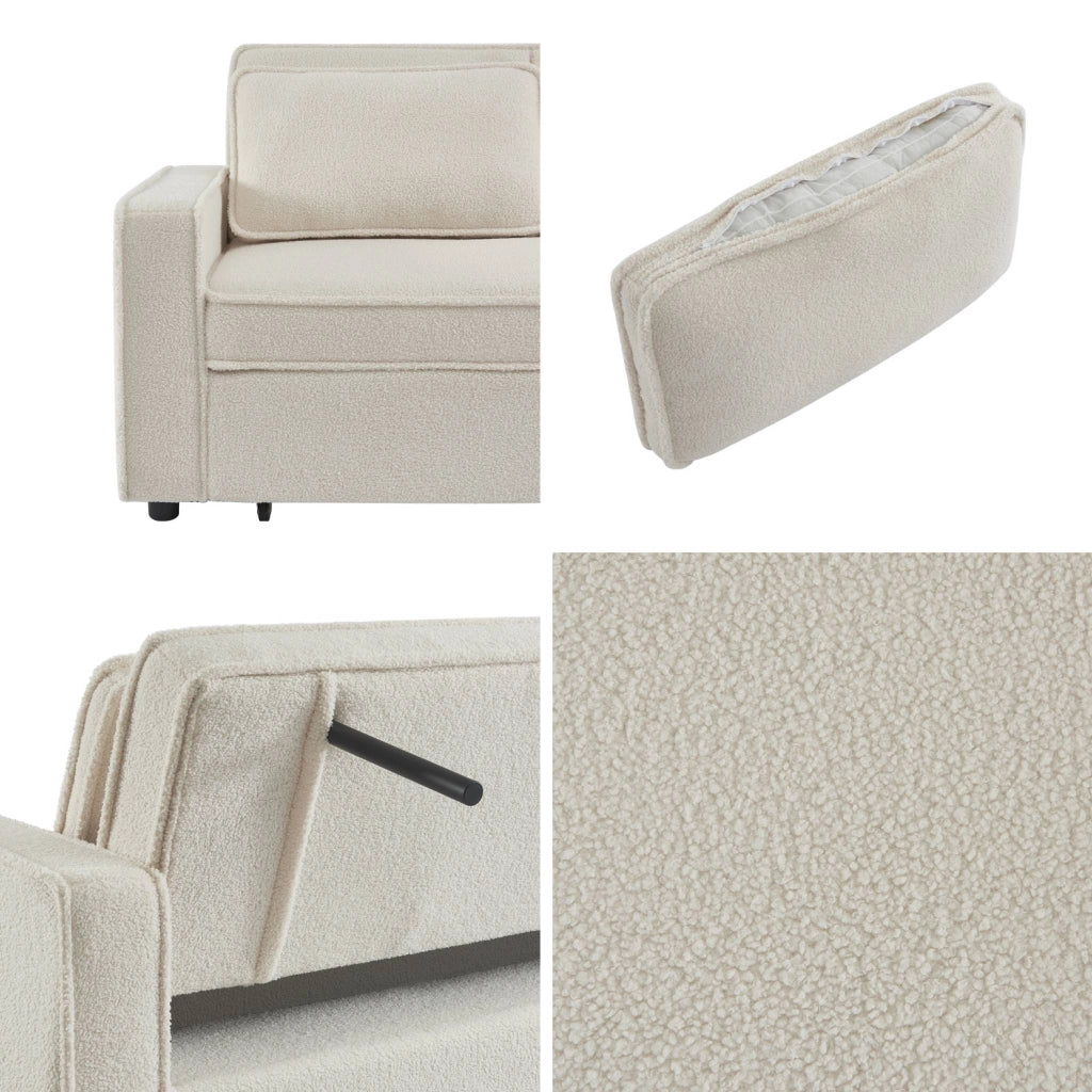 Divano letto bouclé, 3 posti, crema