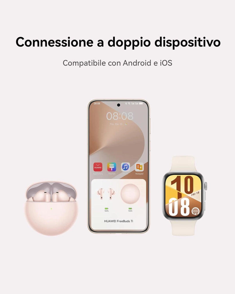 HUAWEI Freebuds 7i, Auricolari Bluetooth, Cancellazione Attiva del Rumore 4.0, Audio Spaziale Senza Limiti, iOS & Android, Chiamate Stabili e Cristalline, Loss Care, Garanzia di 30 mesi