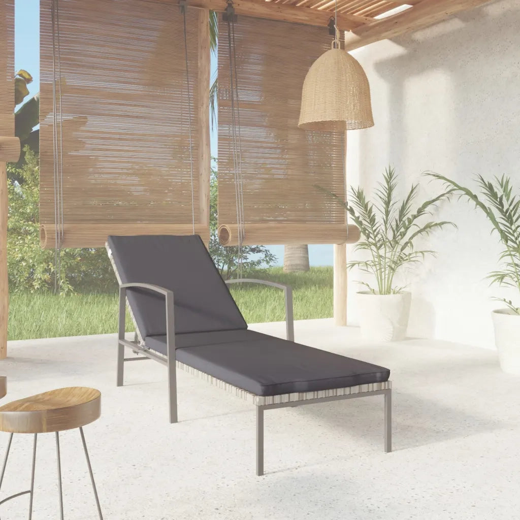 Lettino Prendisole | Sdraio da giardino | Lettino da sole da Giardino con Cuscino Polyrattan Grigio