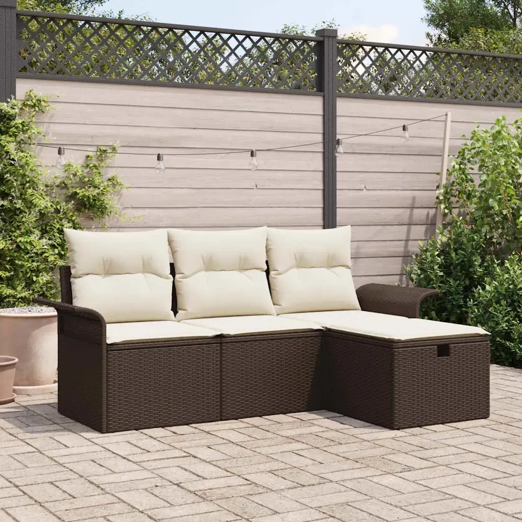 Set Divano da Giardino con cuscino 4 pcs Marrone Poly Rattan
