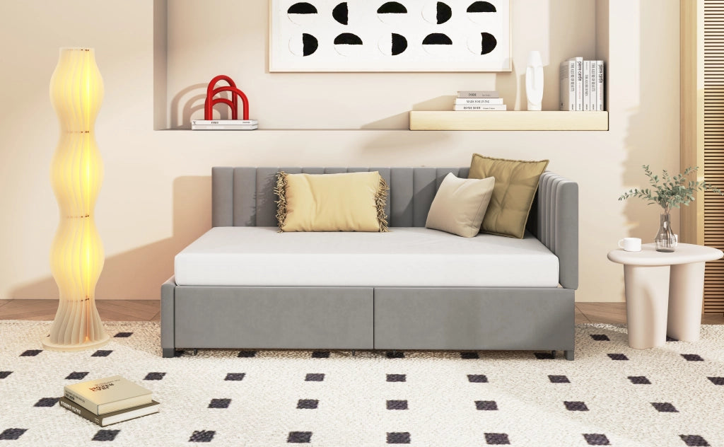 Letto imbottito divano letto in velluto grigio 90x200 cm