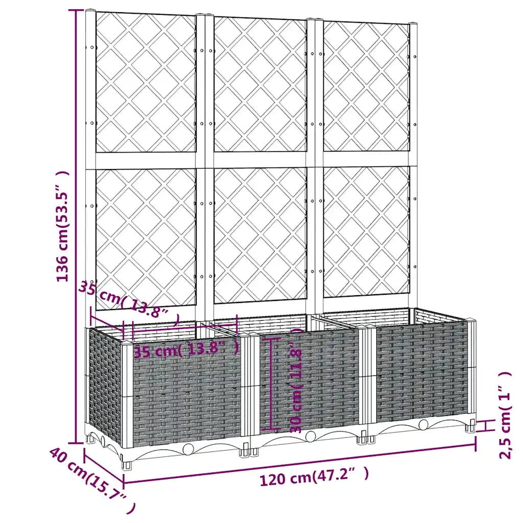 Fioriera da Giardino con Graticcio Grigio Blu 120x40x136 cm PP