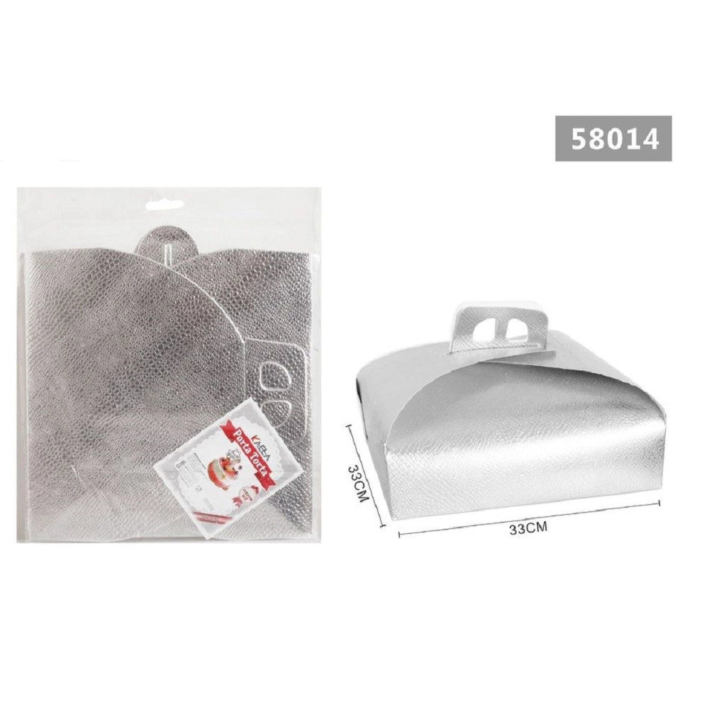 Trade Shop - Set 3 Pz Scatola Porta Torta Argento 33x33cm Dolci Pasticceria Festa Party 58014 -