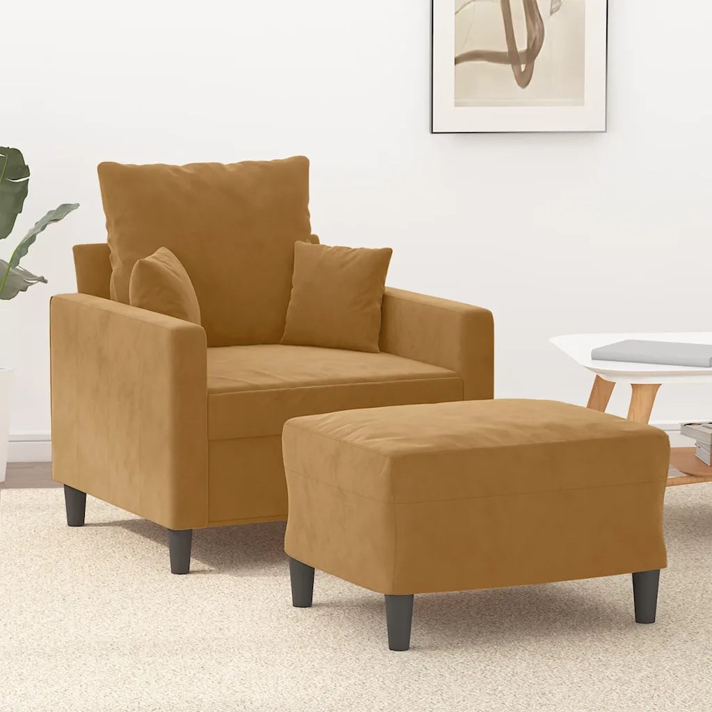 Poltrona | Sedia Relax con Poggiapiedi Marrone 60 cm in Velluto