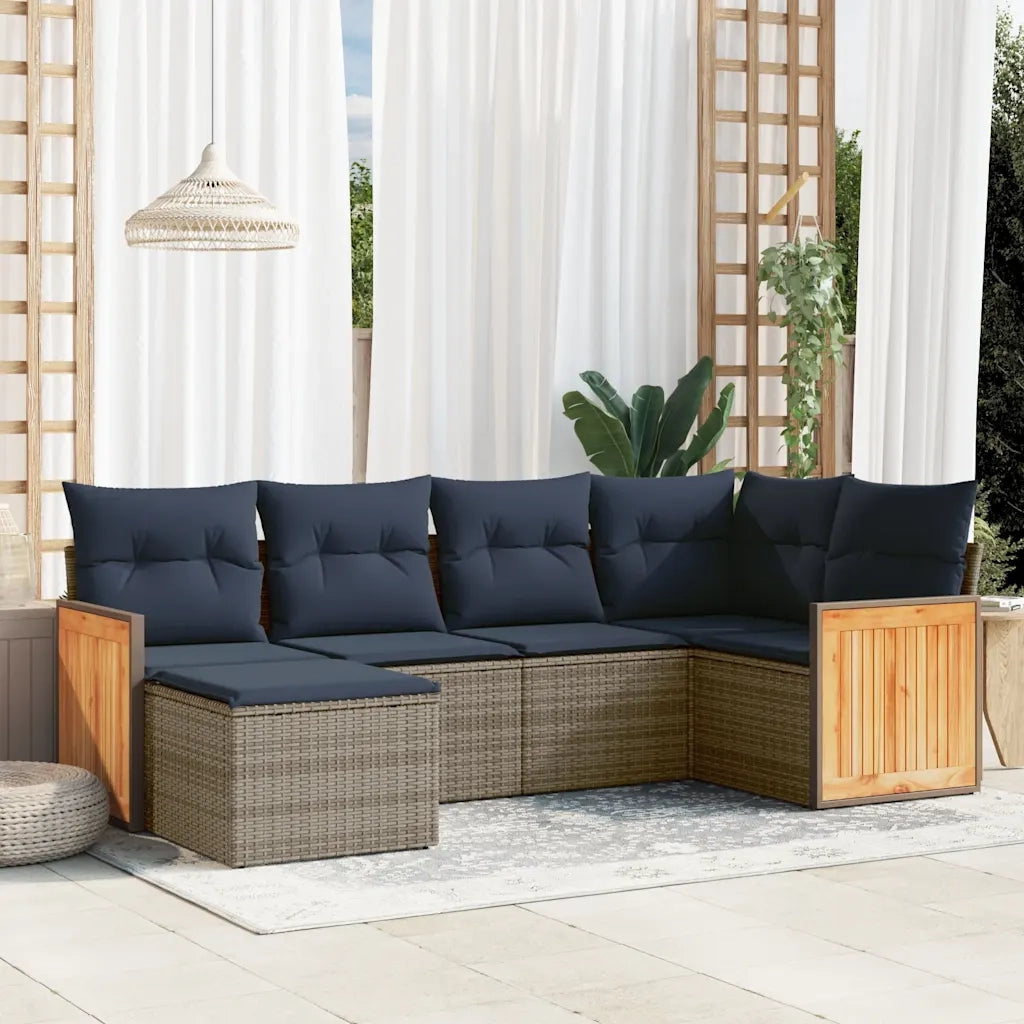 Set Divani da Giardino 6 pz con Cuscini Grigio in Polyrattan 3227860