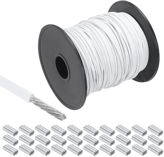 Cavo di alimentazione in vinile geocordato da 100 metri - Acciaio inossidabile 304 - 1,5 mm - Bianco - 30 bobine in alluminio