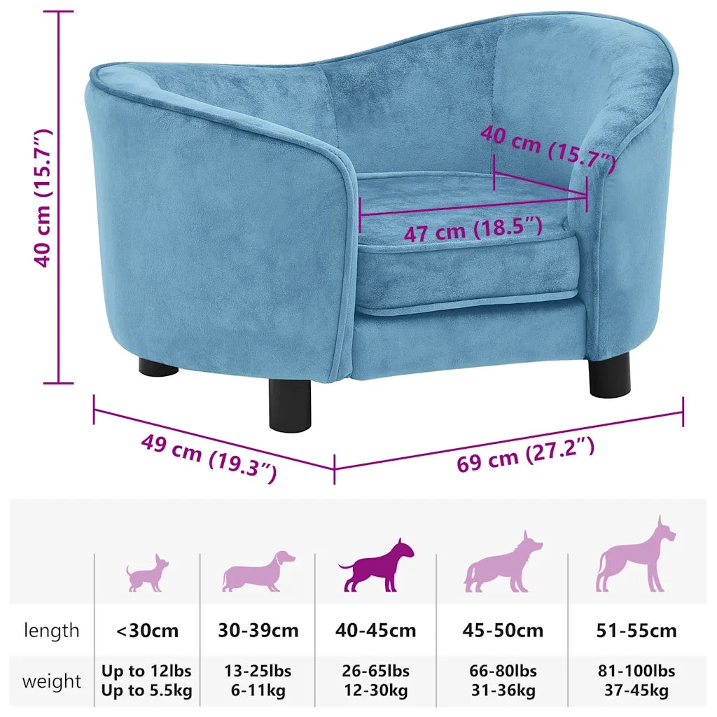 Divano per Cani Turchese 69x49x40 cm in Peluche 171026