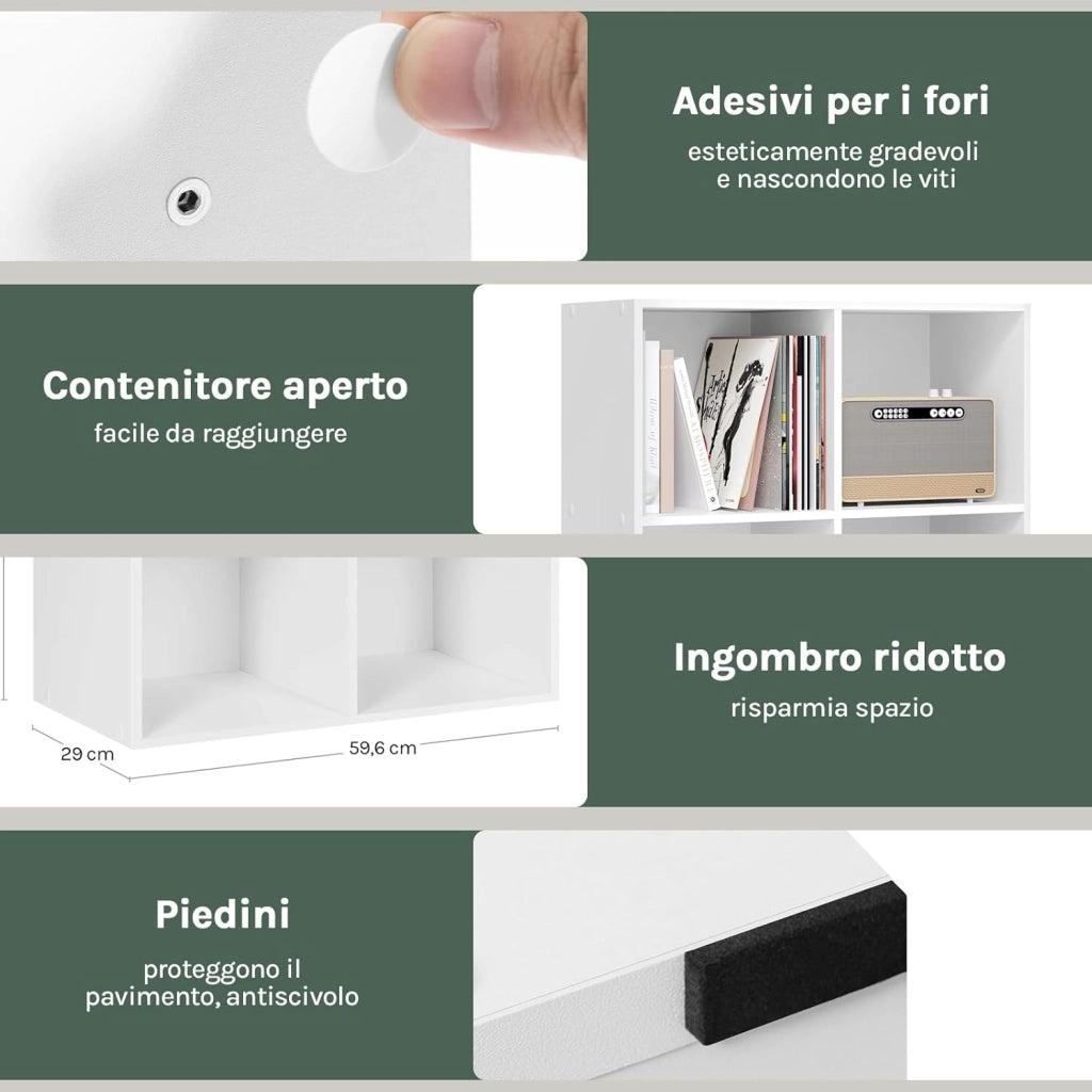 Libreria Bianca con 6 Cubi Portaoggetti, Scaffale in Legno Multiuso, Mobiletto Salvaspazio per Soggiorno, Camera da Letto, Ufficio 59.6X29X89cm, SK002ws3