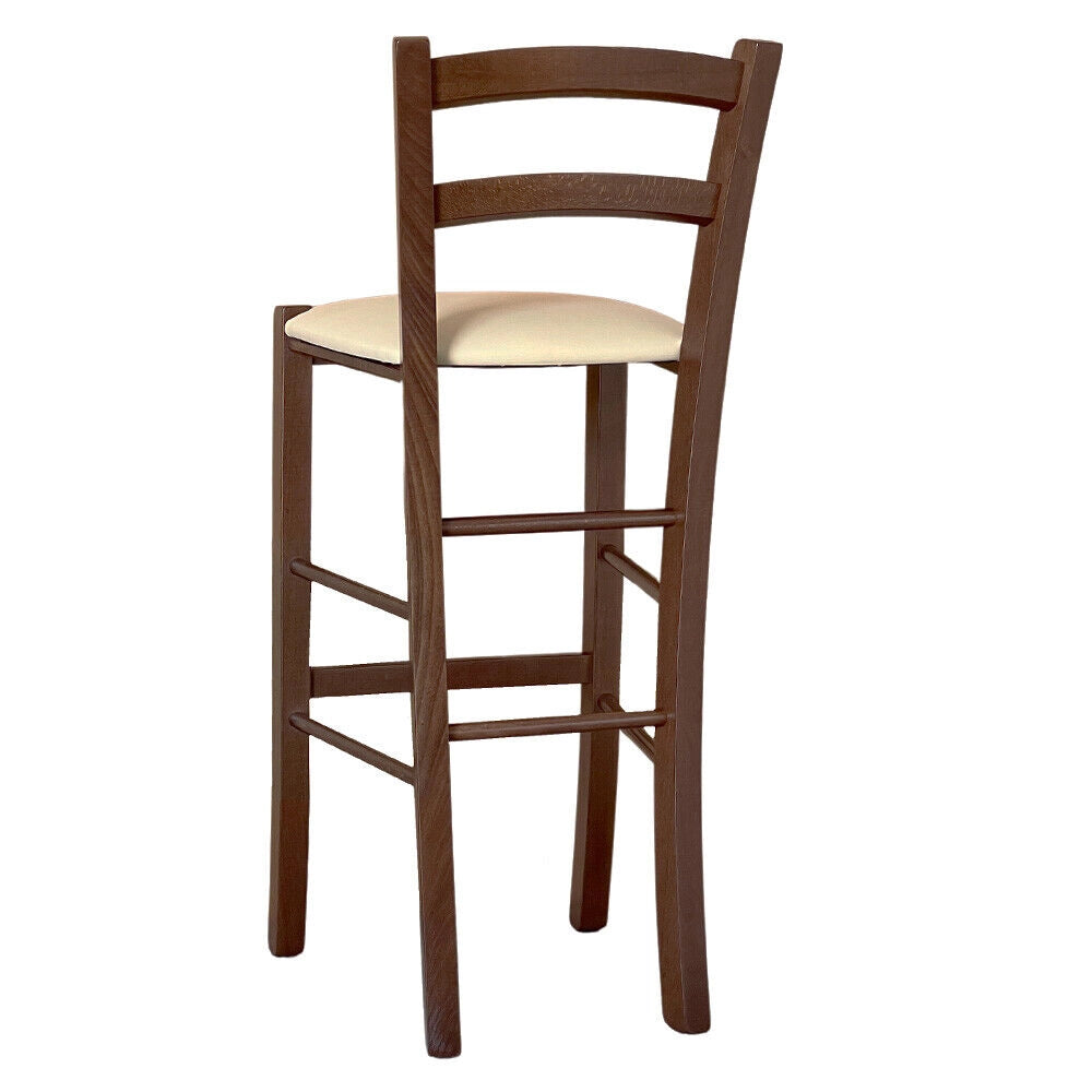 Sgabello venezia in legno noce scuro h 73 con seduta similpelle beige