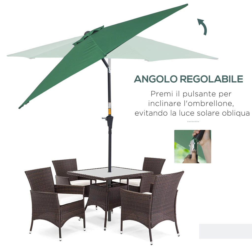 Ombrellone da Giardino 2.6x2.4 m con Testa Inclinabile, in Alluminio e Poliestere, Verde scuro e Nero
