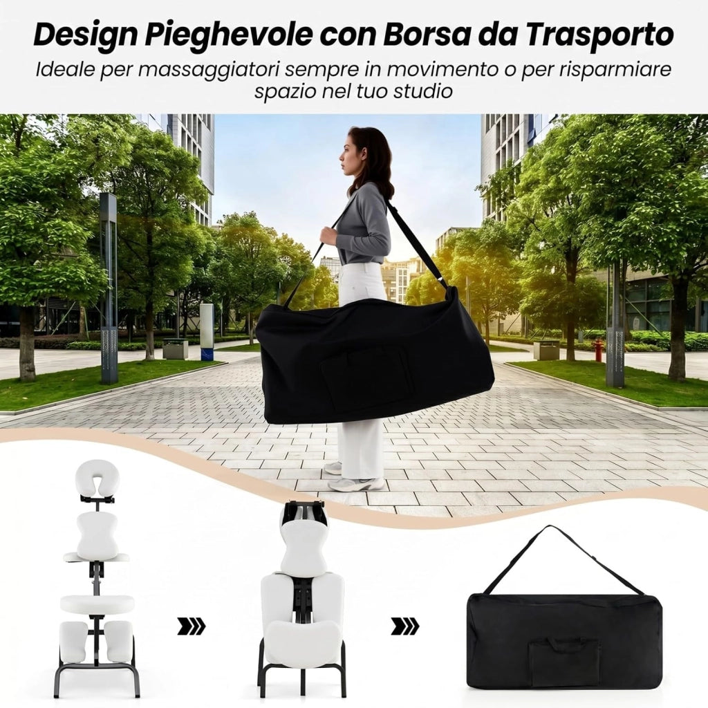 Sedia da Massaggio Pieghevole e Leggera, per Viaggi Tatuaggi e SPA, Sedia da Massaggio con Altezza Regolabile con Poggiatesta e Borsa da Trasporto (Bianco)