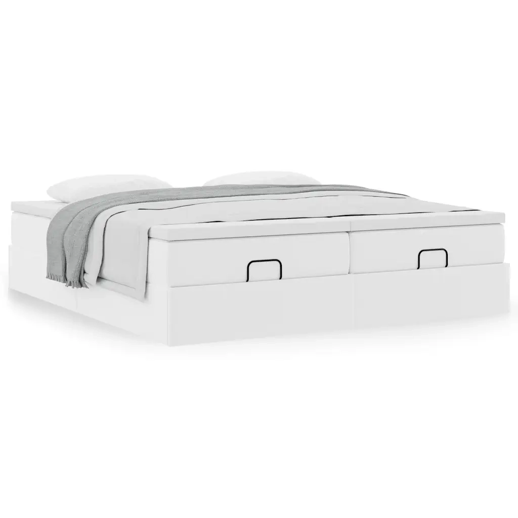 Struttura Letto Pouf con Materassi Bianco 200x200 cm Similpelle 3311230