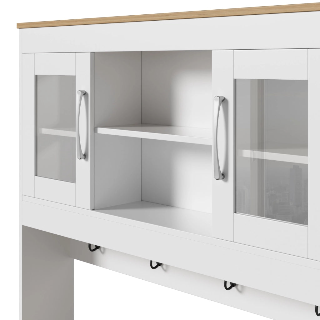 Credenza con vetrina e portabottiglie, 2 ante in vetro e ganci, per cucina e sala da pranzo, bianco, 106 × 39 × 175 cm