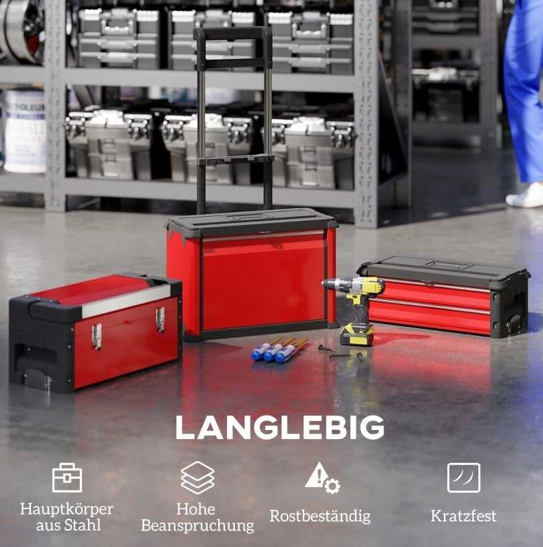 Carrello portautensili modulare rosso con 3 unità