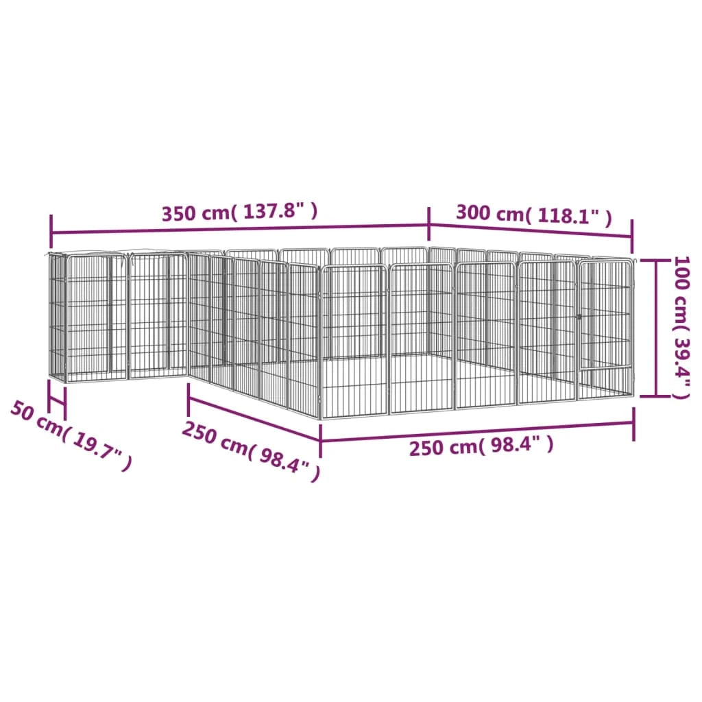 Recinto per cani 26 pannelli 50 x 100 cm acciaio verniciato a polvere nero 02_0043623