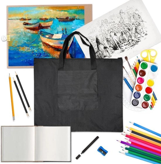 Portafoglio per Arti Visive - Borsa per Schizzi e Disegni - Borsa per Quadri - Formato A2 - Carta per Schizzi da Conservare - Borsa in Pelle Nera
