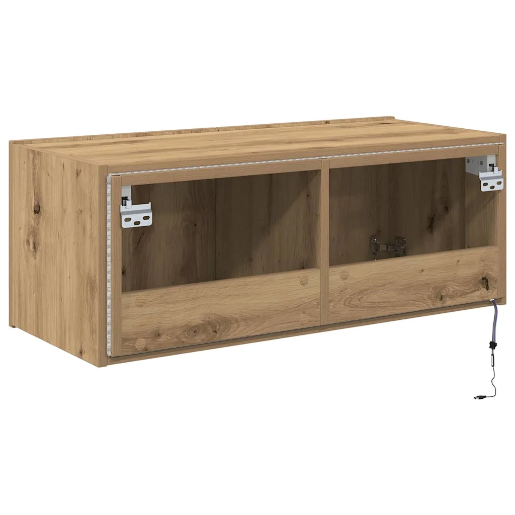Mobile TV da parete con LED Rovere artigianale 80 x 35 x 31 cm 863106