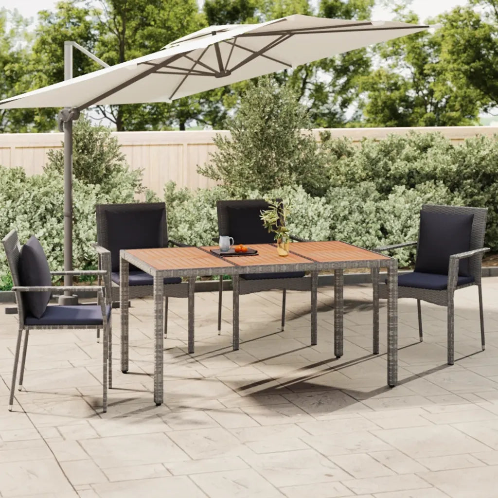 Tavolo Giardino | Tavolino da esterno Piano Legno Grigio Polyrattan e Massello Acacia