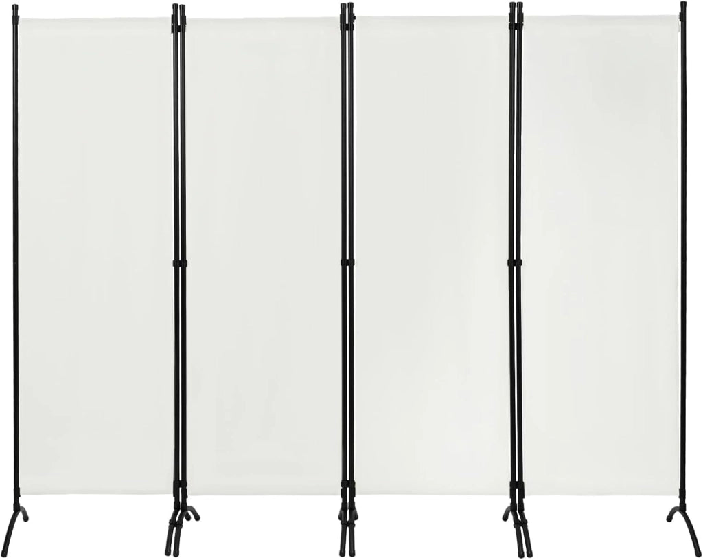 WOLTU Paravento 4 Pannelli 224x182 cm Crema, Divisorio per Camera da Letto, Parete Divisoria Pieghevole, Paravento per Interni ed Esterni, Ideale per Soggiorno, Balcone e Giardino