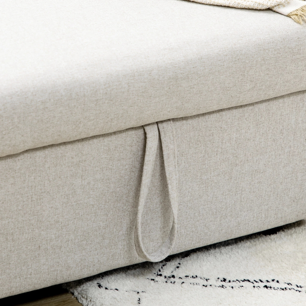 Divano Letto Angolare con 2 Cuscini e Vano Contenitore in Tessuto Crema ¨C Zephmum ¨C 2 Posti