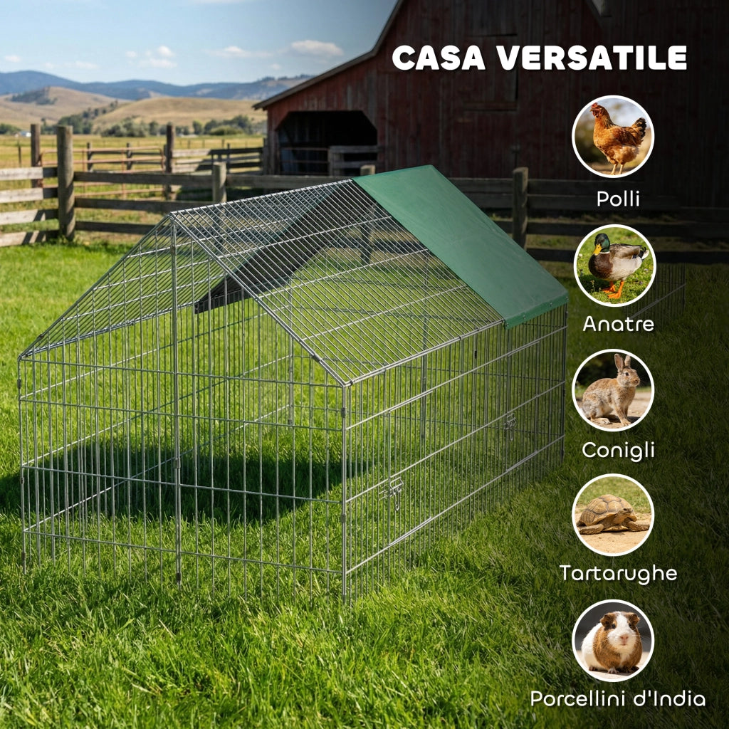 Gabbia per Conigli e Galline da Esterno e Interno 180x75x75 cm con Protezione Parasole e Griglia Metallica Verde