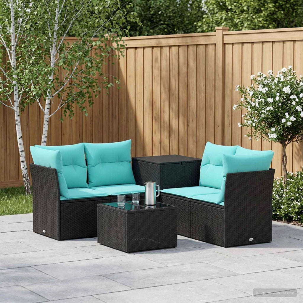 Set di divani 6 pz Nero e Blu 55 x 55 x 37 cm 3447339