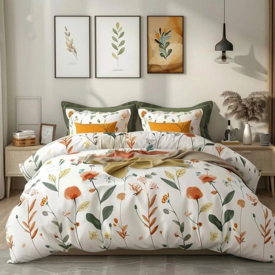 Coperta da letto 3D, 135 x 200 cm, fiori, verde, bianco, salmone, estetica, vintage, invertibile, disegno a fiori, primavera, estate, coperta da letto e cuscino 80 x 80 cm, con chiusura a slitta
