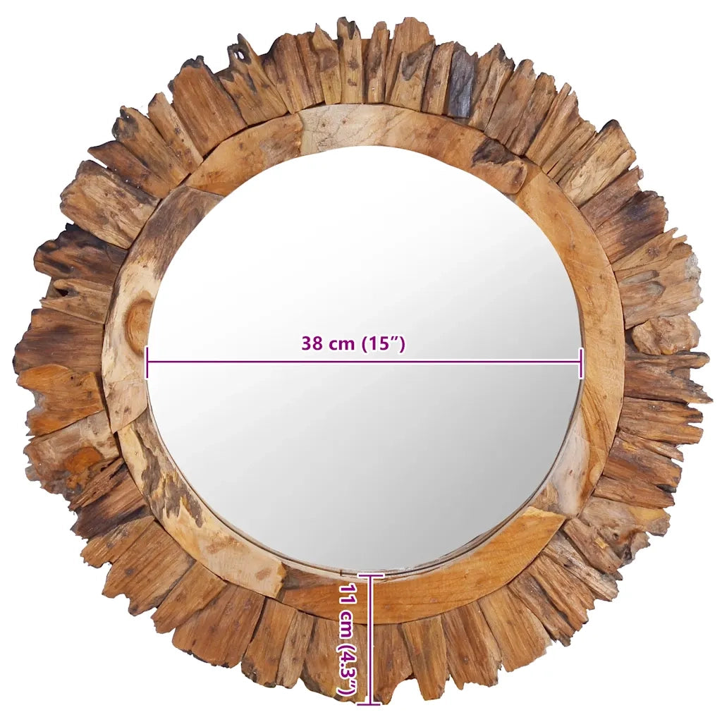 Specchio da Parete-Specchio a Muro-Specchio Decorativo 60 cm in Legno di Teak Rotondo 683996