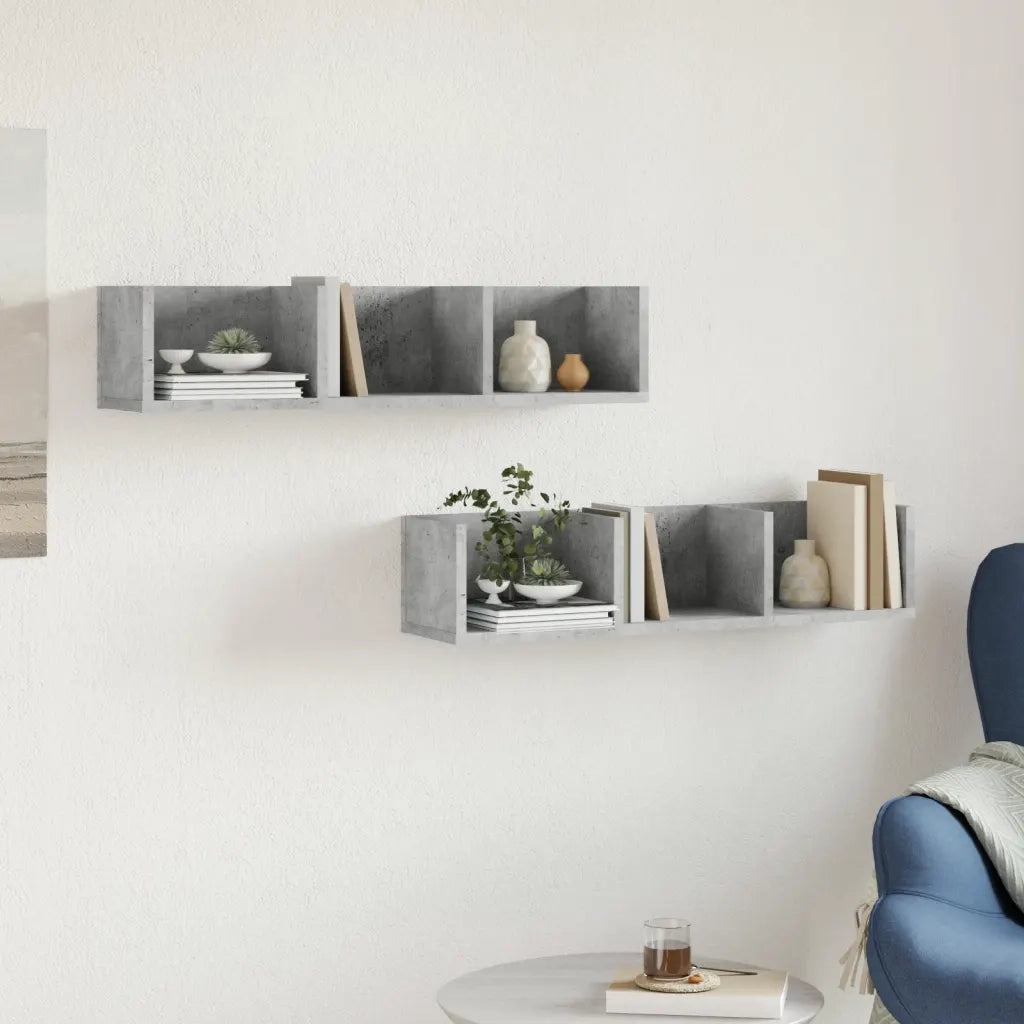 Armadietto a Muro | Mobili Parete 2 pz Grigio Cemento 75x18x16,5 cm in Multistrato