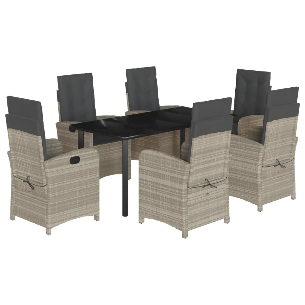 Set da Pranzo da Giardino 7 pz Cuscini Polyrattan Grigio Chiaro 3212426