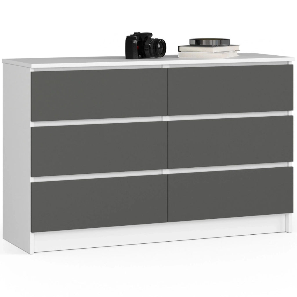 Cassettiera AKORD K120 Bianca 120 cm 6 cassetti inserto frontale Grigio Grafite 120x40x77 cm