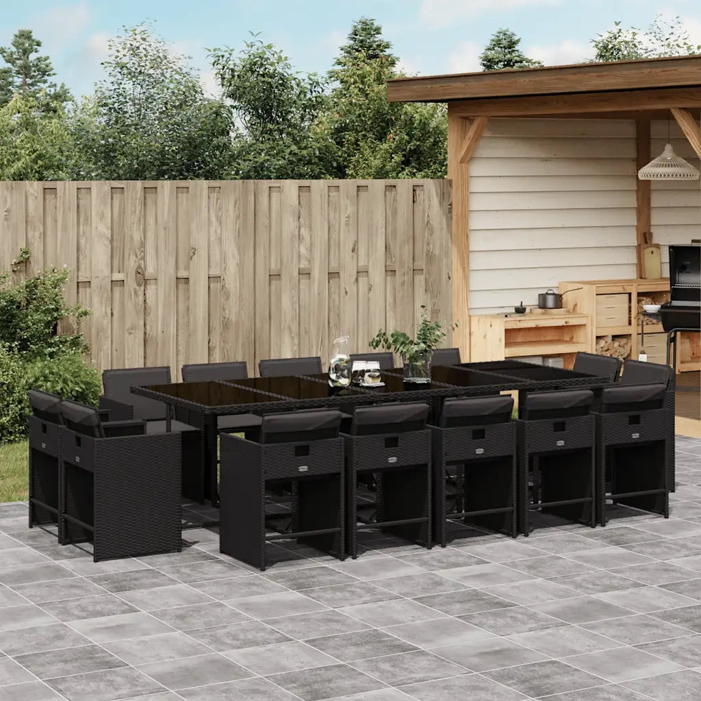 Set da Pranzo da Giardino 15 pz con Cuscini Nero in Polyrattan 3211231
